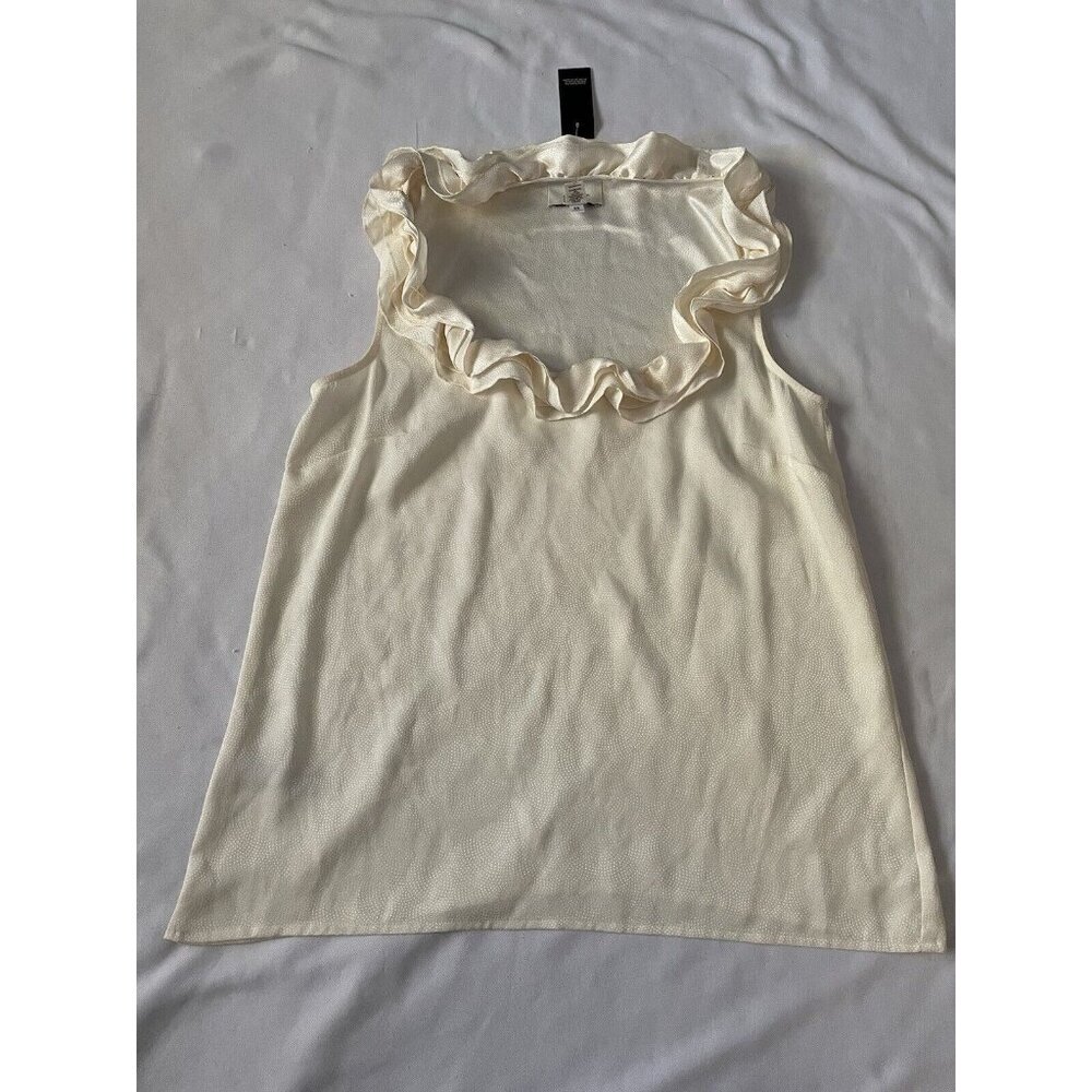 Ann Taylor Loft Womens Ivory Ruffled Neck Sleeveless Blouse Size M